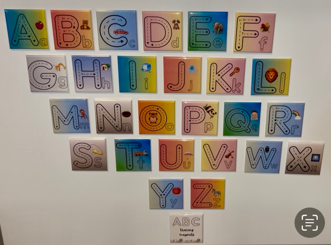 Colorful alphabet letters (magnets) from A to Z on a white background