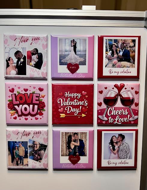 Collection of Valentine's Day-themed photo frames on a white surface.